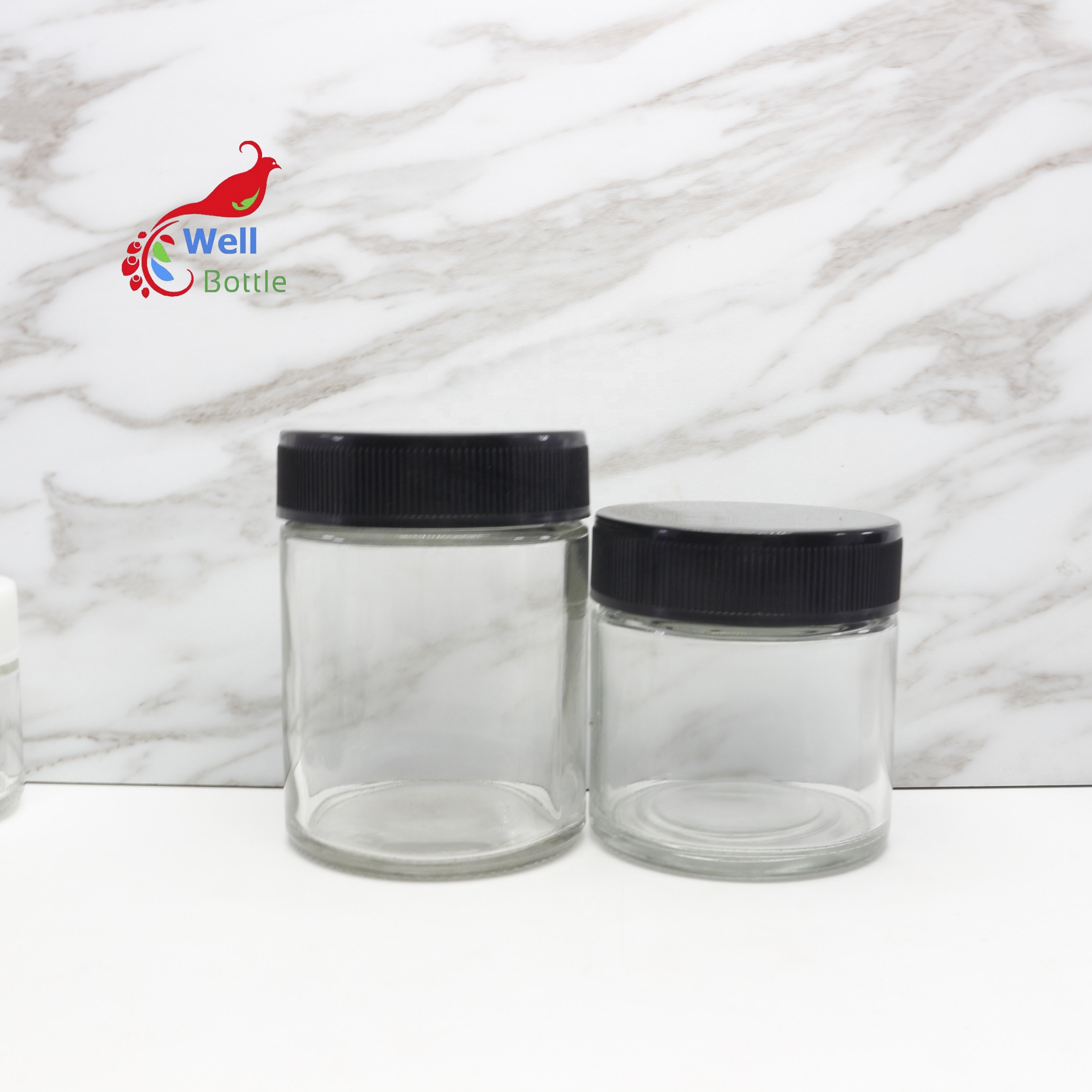 180ml empty child resistant cosmetic packaging glass cream balm jar with child proof cap CRC-27B