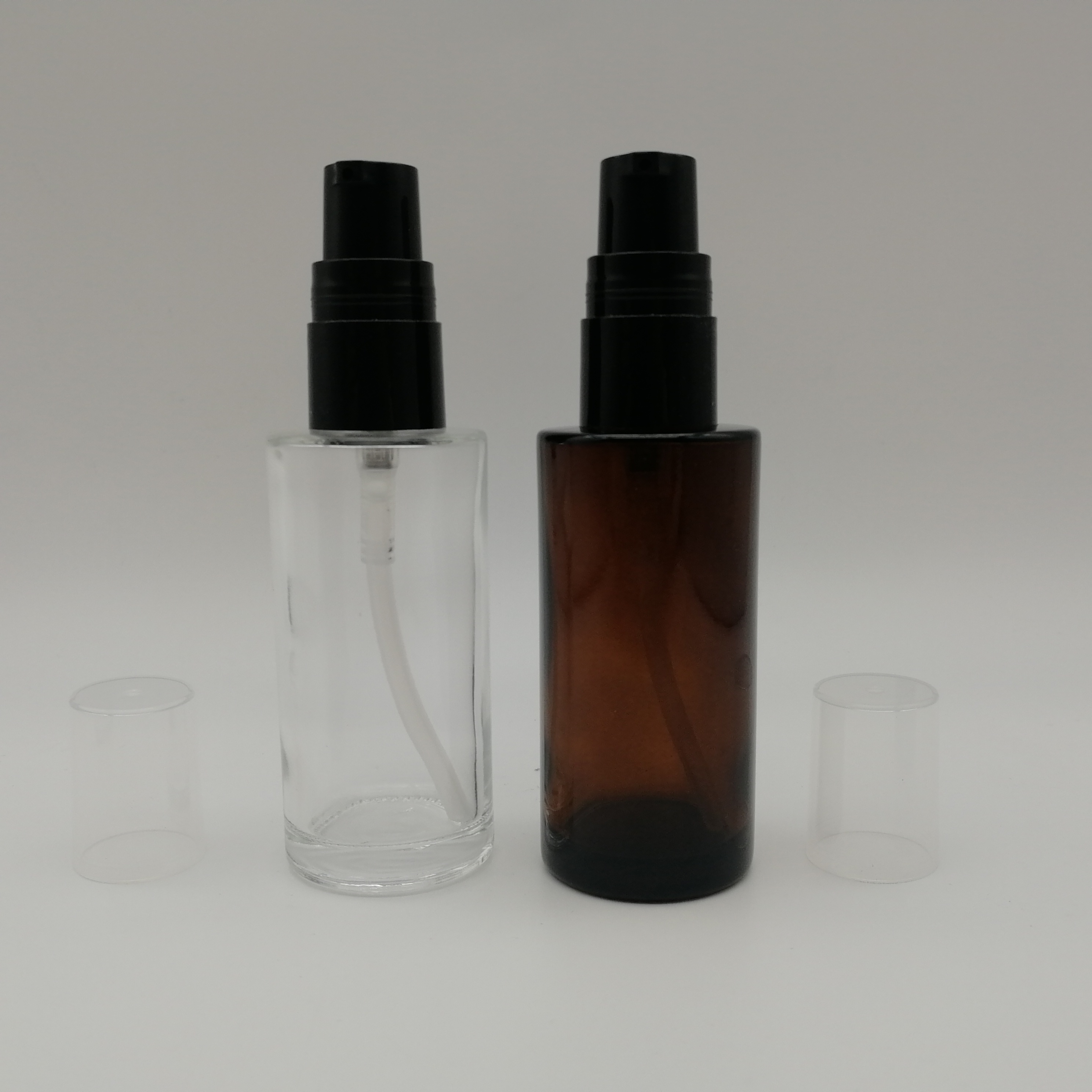 18mm 30ml 60ml 100ml amber clear glass serum treatment pump bottles