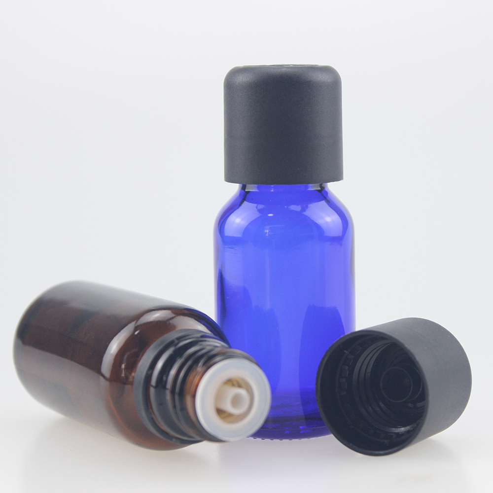 18mm stock 15ml 30ml euro dropper plug empty pharmaceutical amber glass bottle with tamper evident TE child resistant CRC cap