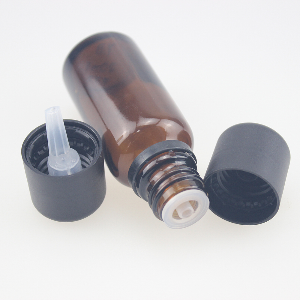 18mm stock 15ml 30ml euro dropper plug empty pharmaceutical amber glass bottle with tamper evident TE child resistant CRC cap