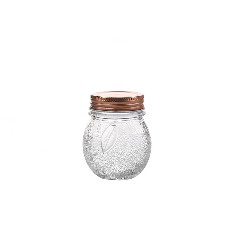 18oz 500ML 0.5L Leaf Design Transparent Glass Bean Canister Clear Glass Bottle Jam Storage Jar with Lid
