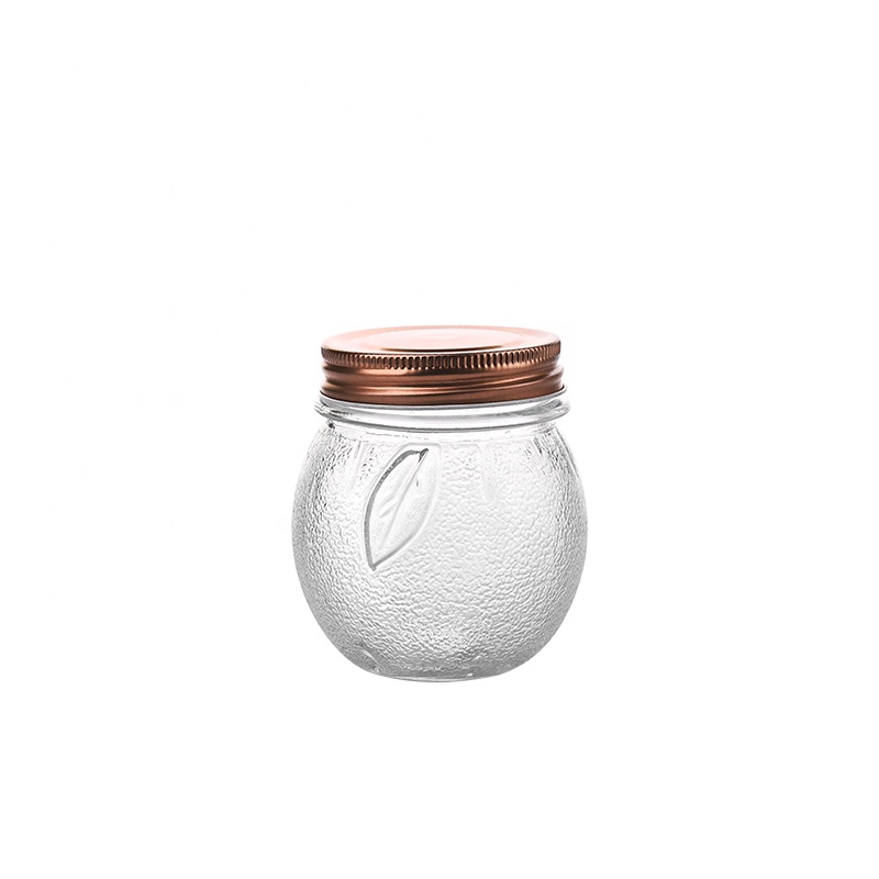 18oz 500ML 0.5L Leaf Design Transparent Glass Bean Canister Clear Glass Bottle Jam Storage Jar with Lid