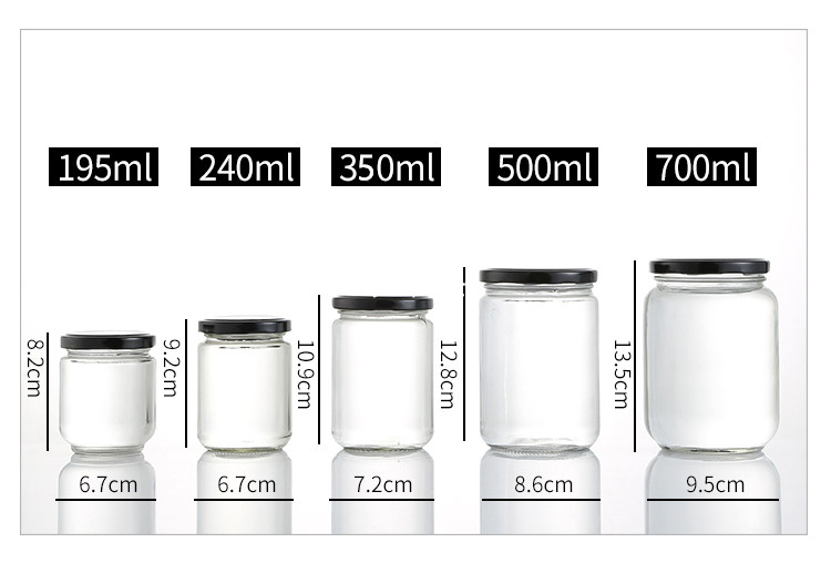 195ml 240ml 350ml 500ml 700ml clear round food storage honey glass jars glass candle jars