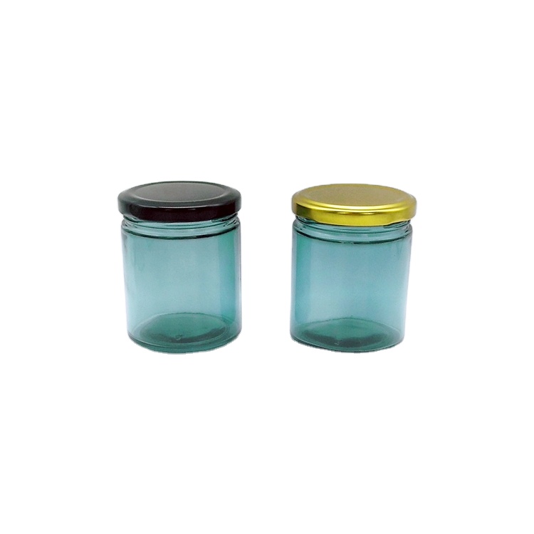 196ml empty airy blue glass jar with black or golden metal lid Wholesale