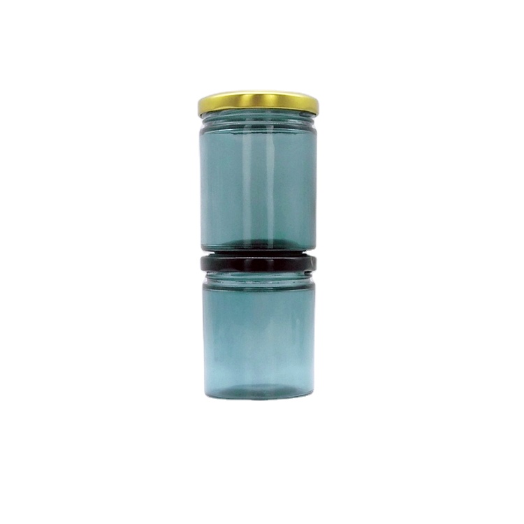 196ml empty airy blue glass jar with black or golden metal lid Wholesale