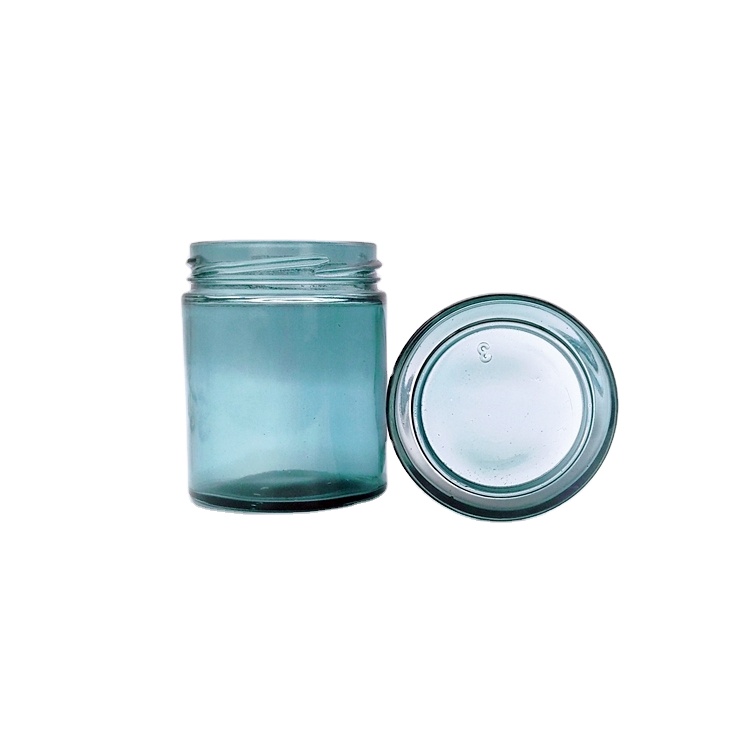 196ml empty airy blue glass jar with black or golden metal lid Wholesale