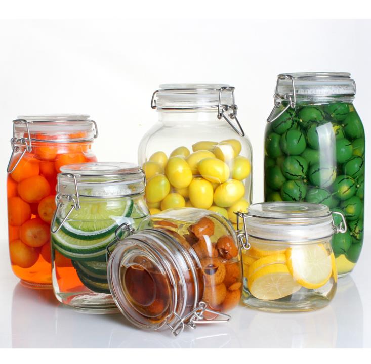 1L 1.5L 2.2L 3L 3.8L Clear Kitchen Food Storage Airtight Seal Lock Lid Jar/glass Jar With Metal Clip