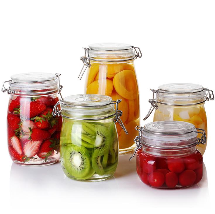 1L 1.5L 2.2L 3L 3.8L Clear Kitchen Food Storage Airtight Seal Lock Lid Jar/glass Jar With Metal Clip