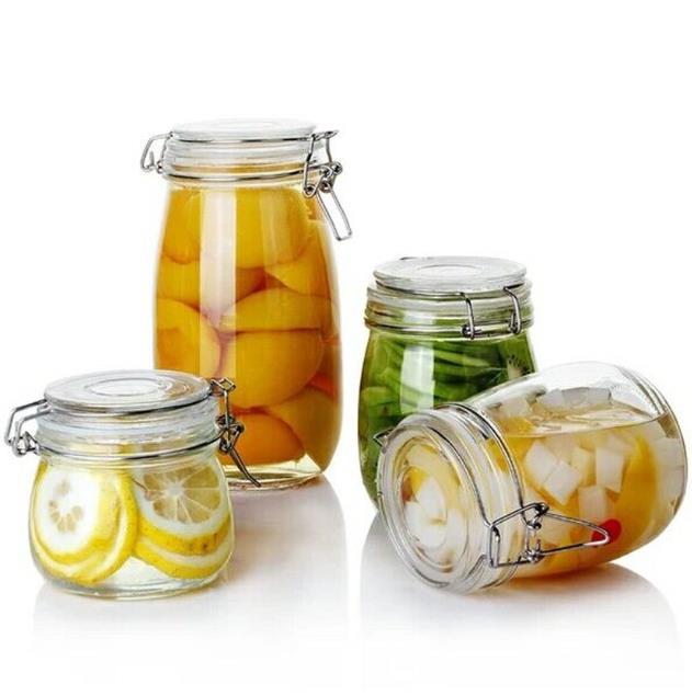1L 1.5L 2.2L 3L 3.8L Clear Kitchen Food Storage Airtight Seal Lock Lid Jar/glass Jar With Metal Clip