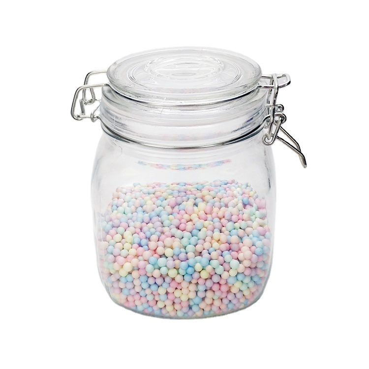 1L 1000ml large capacity wide mouth clear square glass food storage jar with clip lock lid