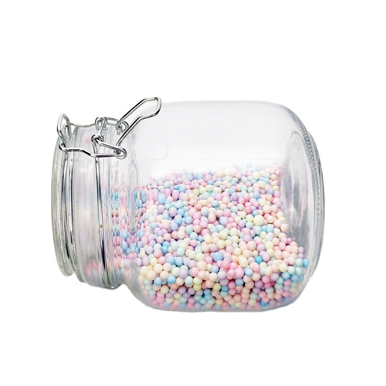 1L 1000ml large capacity wide mouth clear square glass food storage jar with clip lock lid