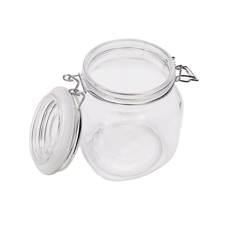 1L 1000ml large capacity wide mouth clear square glass food storage jar with clip lock lid