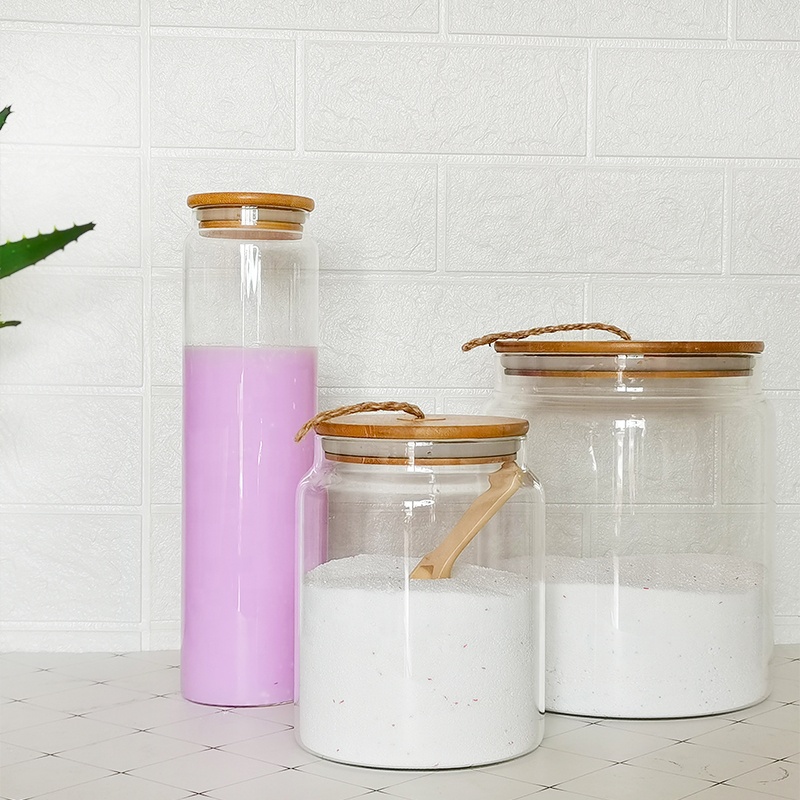1L/2L/4L Pantry bathroom and laundry glass jar with twine bamboo lid