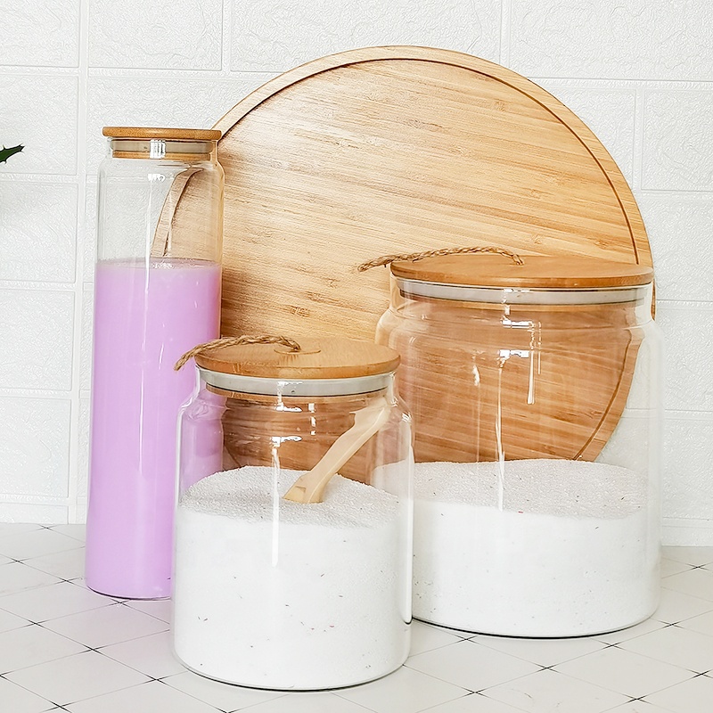 1L/2L/4L Pantry bathroom and laundry glass jar with twine bamboo lid
