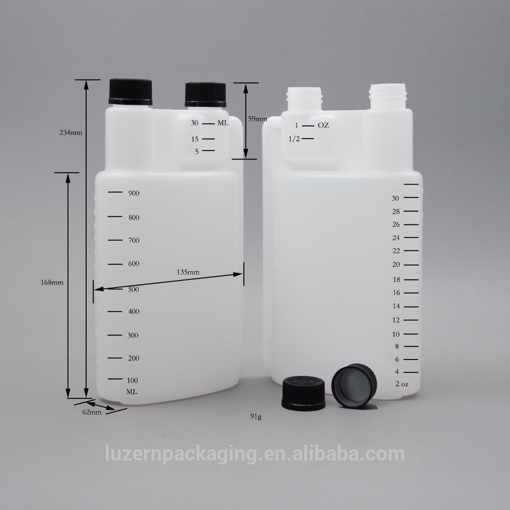 1L Double Neck Measuring Plastic Bottle With Child Resistant Cap