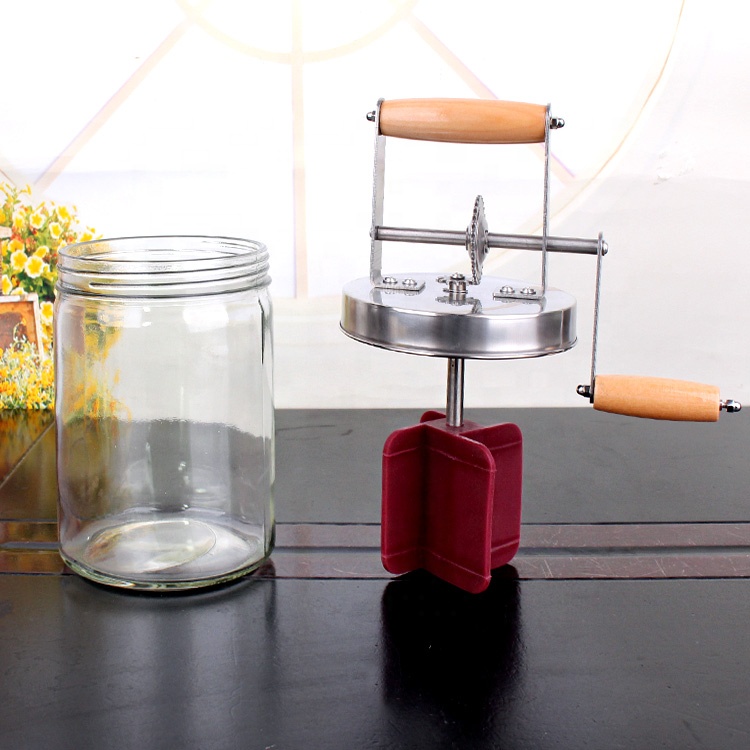 1L glass butter churner jar cylinder shape with stainless steel cap silicon beater