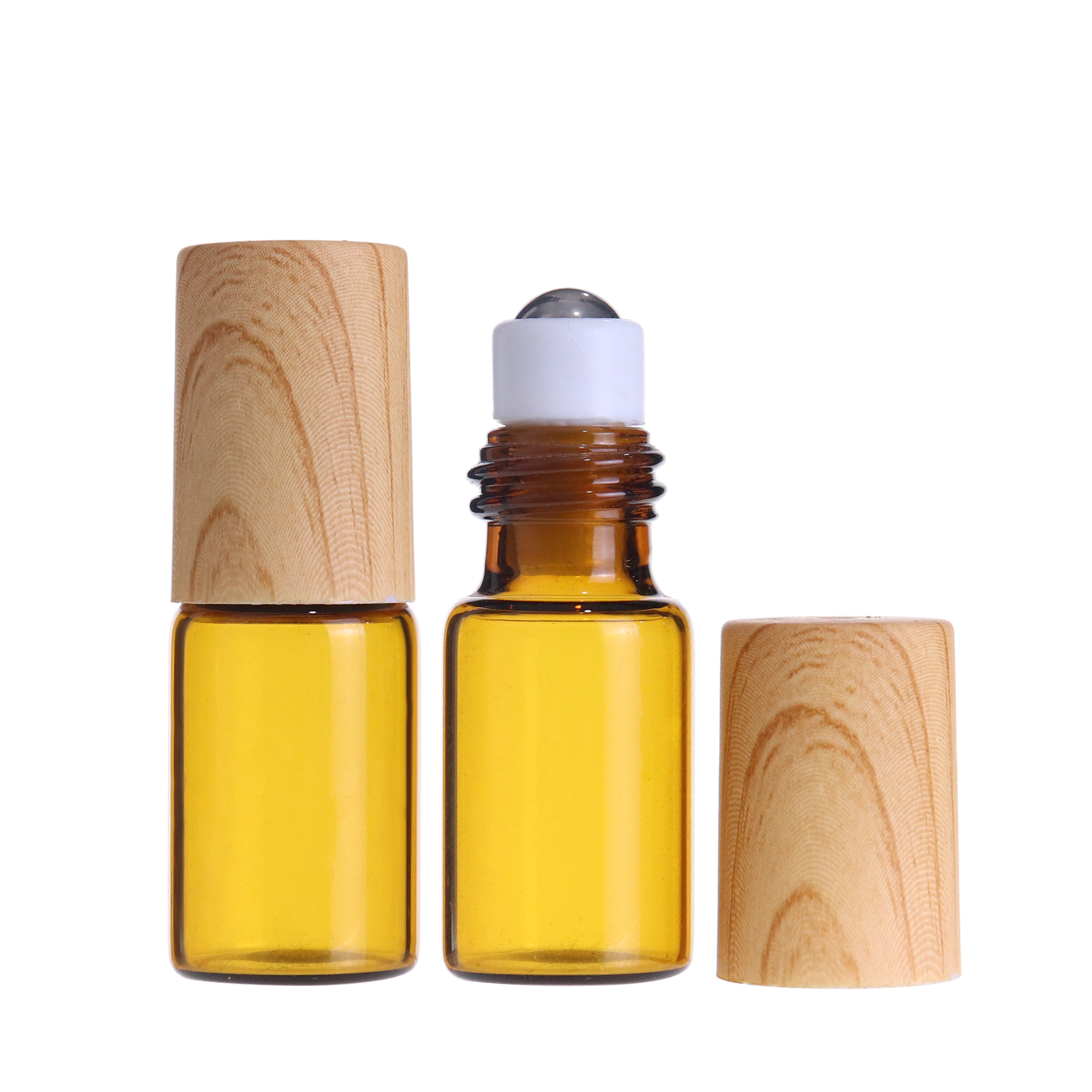 1ML 2ML 3ML empty amber roll on glass bottle for essential oil with stainless steel roller ball black or white cap