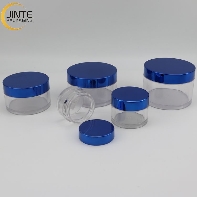 1OZ 2OZ 3OZ 4OZ 5OZ 8OZ Empty Jar PETG Cosmetic Transparent Plastic Jars with Shiny Metal Color Lid for Body Butter