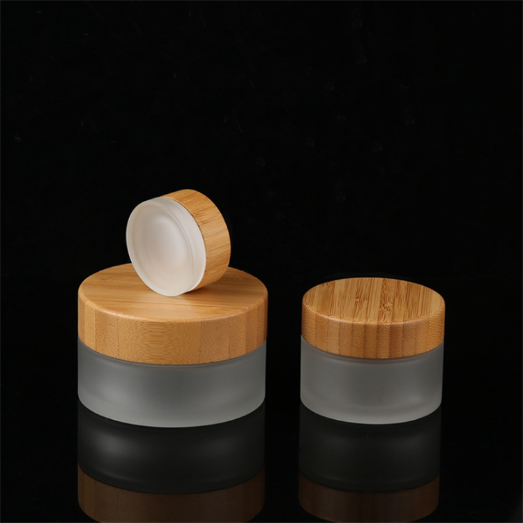 1OZ 2OZ 5OZ 8OZ Green bamboo Cover Frosted Glass Jar Cream Bottle Contains Bamboo Cream Jar