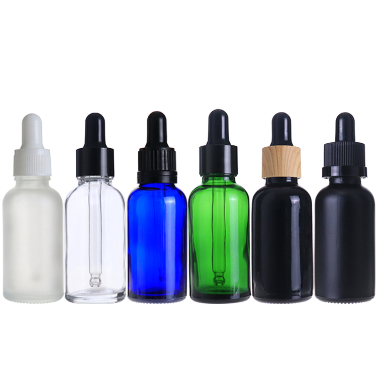 1OZ 2OZ Ejuice Cosmetic glossy black glass measurement dropper bottle Empty 30ML Essential Oil Bottle With Glass Pipette
