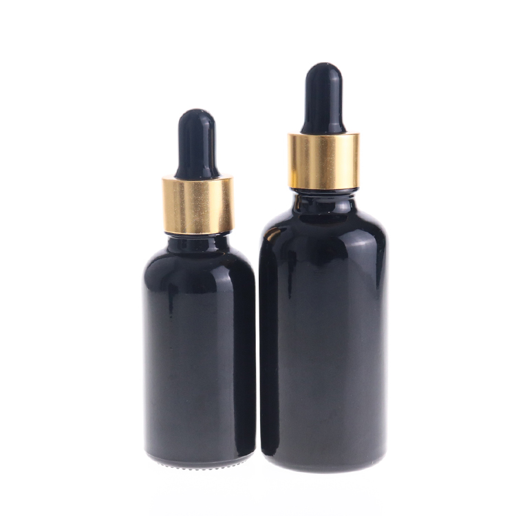 1OZ 2OZ Ejuice Cosmetic glossy black glass measurement dropper bottle Empty 30ML Essential Oil Bottle With Glass Pipette