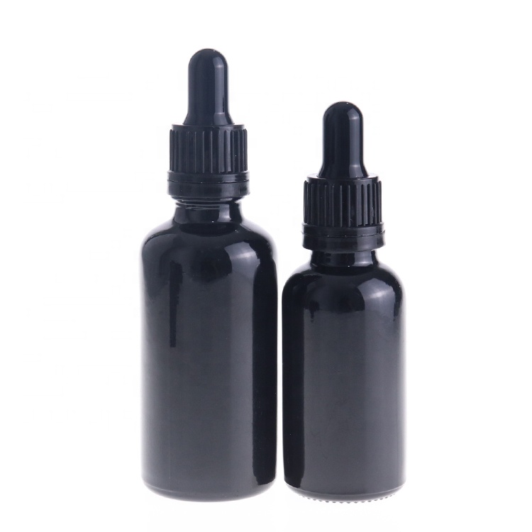 1OZ 2OZ Ejuice Cosmetic glossy black glass measurement dropper bottle Empty 30ML Essential Oil Bottle With Glass Pipette