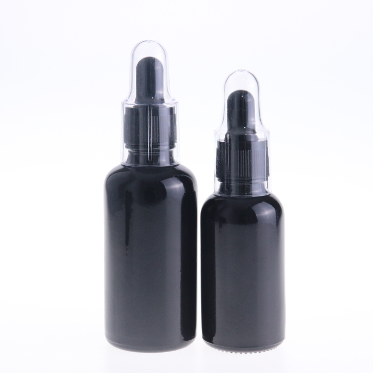 1OZ 2OZ Ejuice Cosmetic glossy black glass measurement dropper bottle Empty 30ML Essential Oil Bottle With Glass Pipette