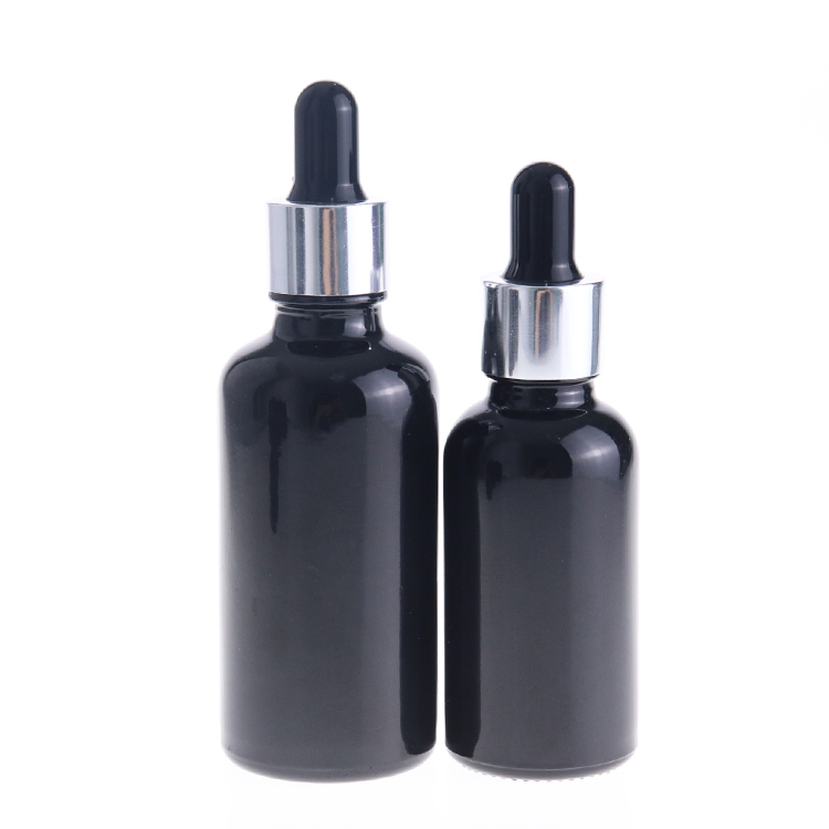1OZ 2OZ Ejuice Cosmetic glossy black glass measurement dropper bottle Empty 30ML Essential Oil Bottle With Glass Pipette