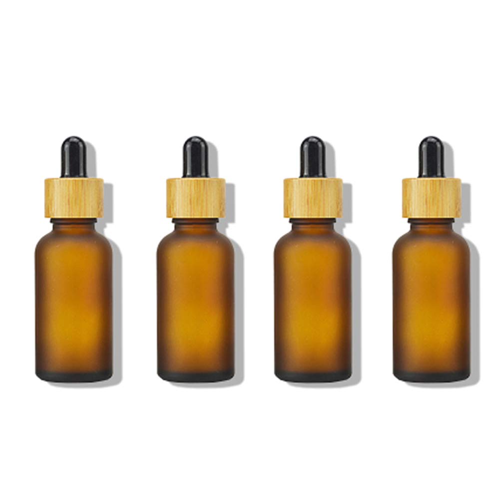 1OZ Frosted Amber Glass Droppers Bottles with Bamboo Cap and Glass Eye Droppers