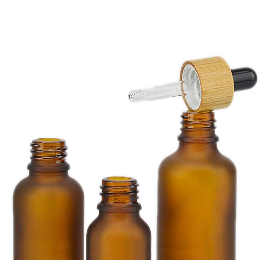 1OZ Frosted Amber Glass Droppers Bottles with Bamboo Cap and Glass Eye Droppers