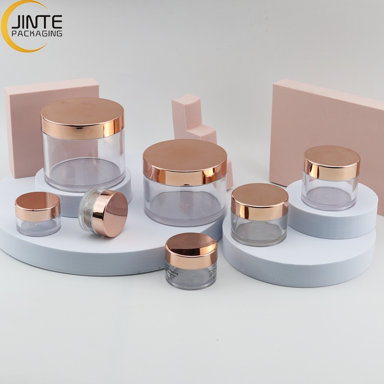 1OZ Small Pot Read to Ship Plastic Clear Jar with Rose Gold Lid Acrylic Pawer Container Jar