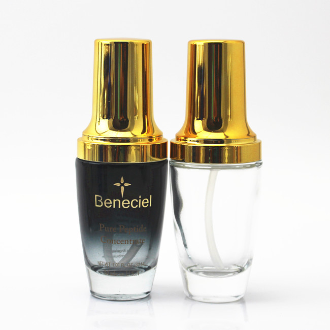 1OZ black gradient color glass bottle with silver or gold dropper/ Spray/ Lotion Pump cap