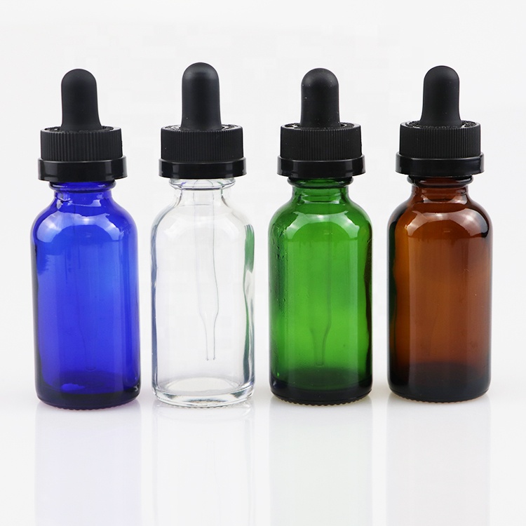 1Oz 30mL Amber Boston Round Bottle Essential Oil Glass Dropper Bottle With euro child proof dropper Cap for CBD oil
