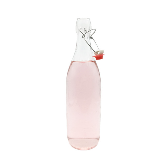 1liter 1000ml square or round glass bottle for water juice oli beverage with flip top caps swing top lids