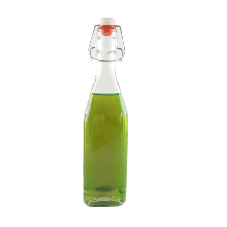 1liter 1000ml square or round glass bottle for water juice oli beverage with flip top caps swing top lids