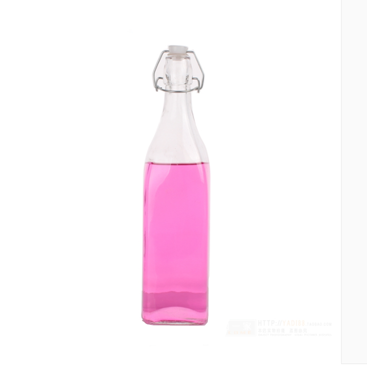 1liter 1000ml square or round glass bottle for water juice oli beverage with flip top caps swing top lids