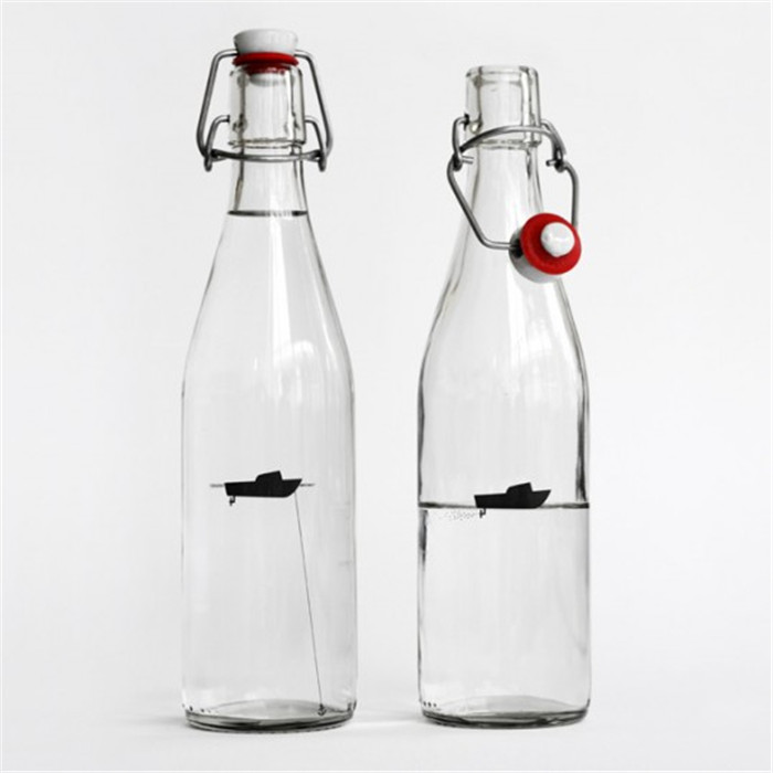 1liter 1000ml square or round glass bottle for water juice oli beverage with flip top caps swing top lids