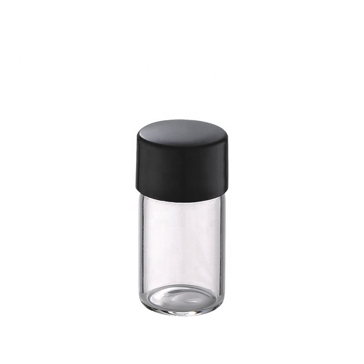 1ml 1.5ml 2ml 3ml 4ml hot sale small custom size clear pharmaceutical essential oil glass perfume bottle with black plastic cap