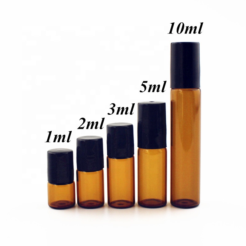 1ml 2ml 3ml 5ml 10ml Amber Thin Glass Roll on Bottle Sample Test Essential Oil Vials with Roller Metal Glass Ball Roller bottle