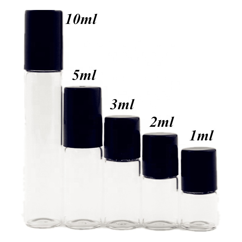 1ml 2ml 3ml 5ml 10ml Amber Thin Glass Roll on Bottle Sample Test Essential Oil Vials with Roller Metal Glass Ball Roller bottle