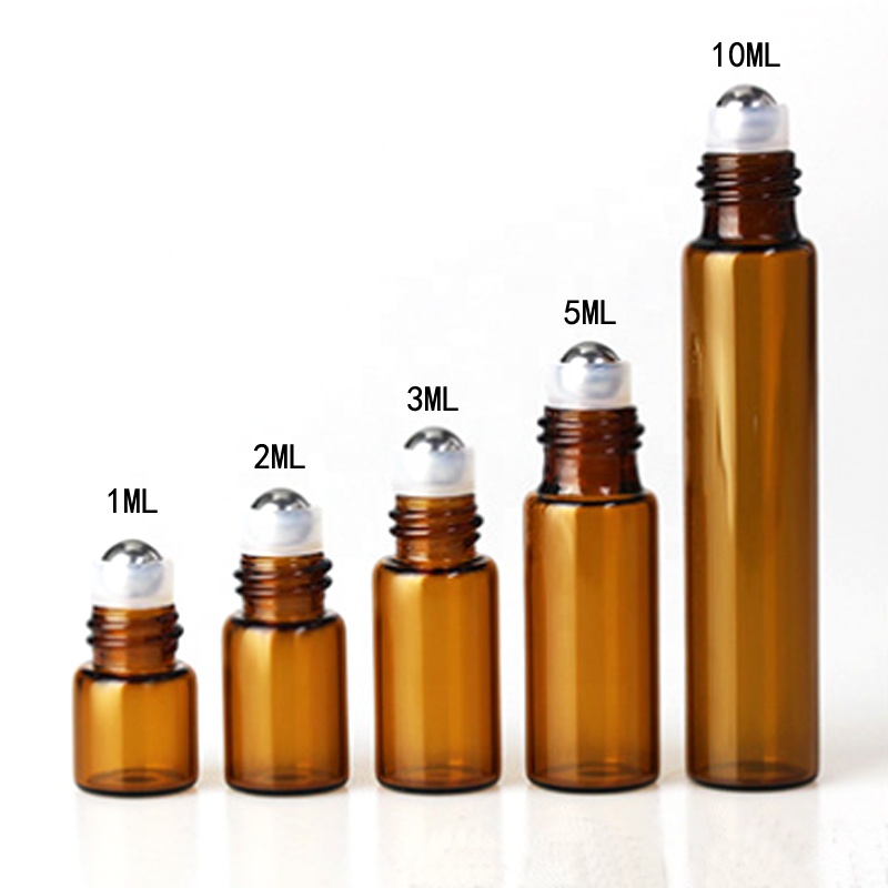 1ml 2ml 3ml 5ml 10ml Amber Thin Glass Roll on Bottle Sample Test Essential Oil Vials with Roller Metal Glass Ball Roller bottle