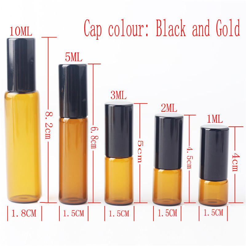 1ml 2ml 3ml 5ml 10ml amber glass roll on essential oil bottle with cap