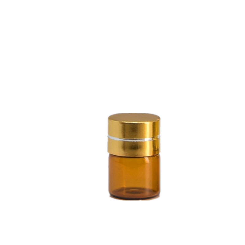 1ml 2ml 3ml 5ml Amber Brown small Mini Sample Vial Essential Oil Glass Bottle with Metal Cap