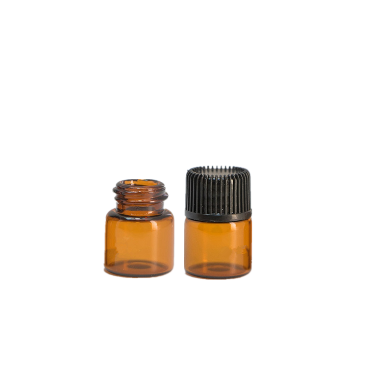 1ml 2ml 3ml 5ml Amber Brown small Mini Sample Vial Essential Oil Glass Bottle with Metal Cap