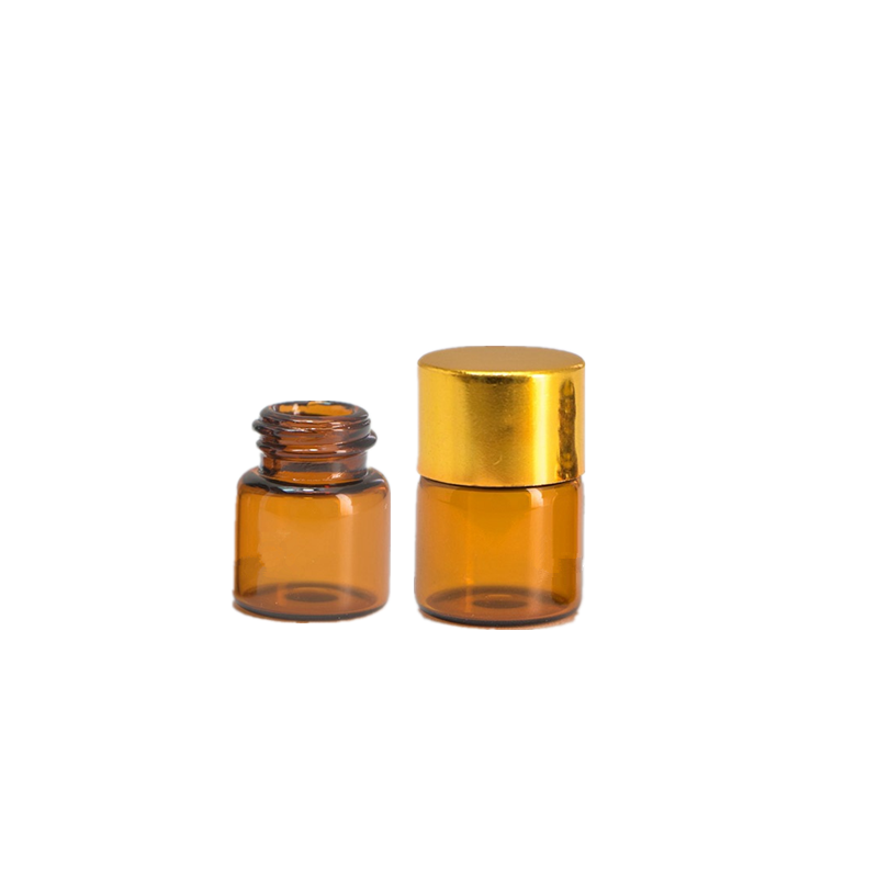 1ml 2ml 3ml 5ml Amber Brown small Mini Sample Vial Essential Oil Glass Bottle with Metal Cap