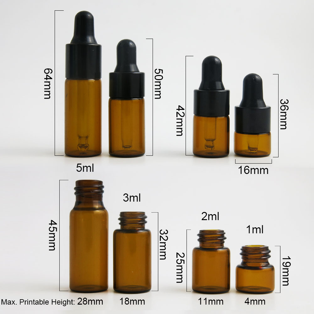 1ml 2ml 3ml 5ml amber clear Portable Aromatherapy Esstenial Oil Bottle With Eye Dropper Mini Empty Pipette Dropper Glass Vials