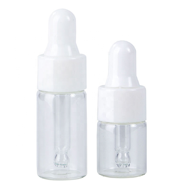 1ml 2ml 3ml 5ml clear frosted amber perfume oils cosmetic sample packaging small glass bottle with dropper