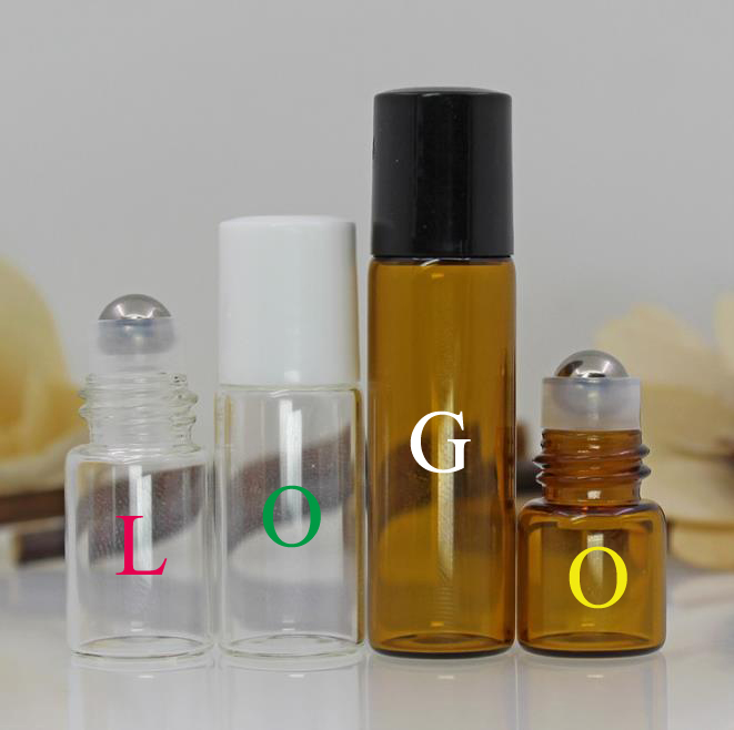 1ml 2ml 3ml 5ml travel empty bottling clear amber glass perfume essential oil bottles stainless steel metal rollers top