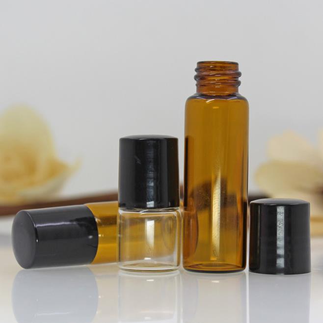 1ml 2ml 3ml 5ml travel empty bottling clear amber glass perfume essential oil bottles stainless steel metal rollers top