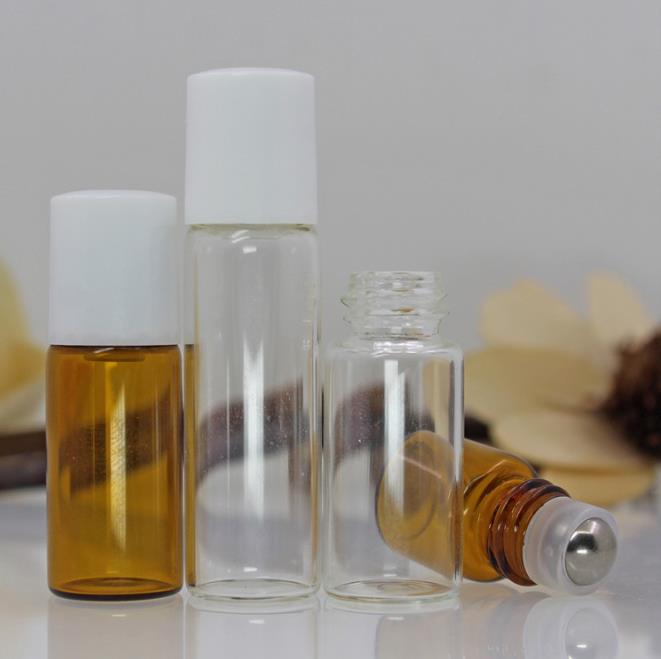 1ml 2ml 3ml 5ml travel empty bottling clear amber glass perfume essential oil bottles stainless steel metal rollers top